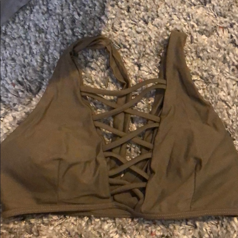 Olive green padded bathing suit top. Size medium